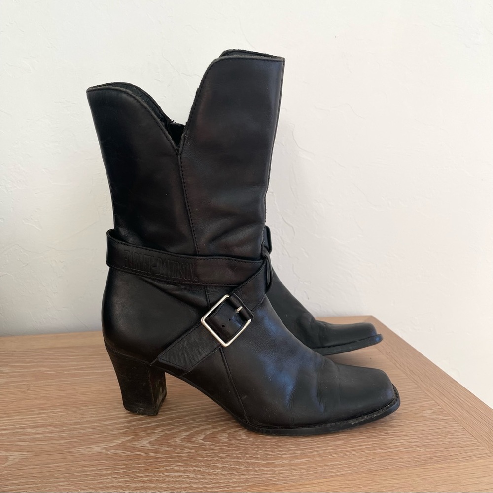 Harley-Davidson Natasha Fashion Strap Black Leather Heeled Moto Boots or Booties